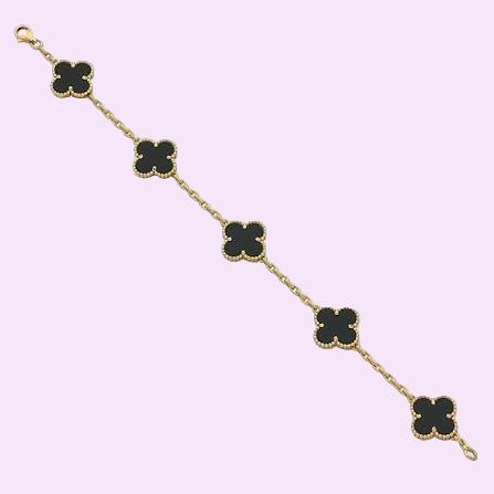 Camille – Bracelet 5 Motifs Trèfles Noirs