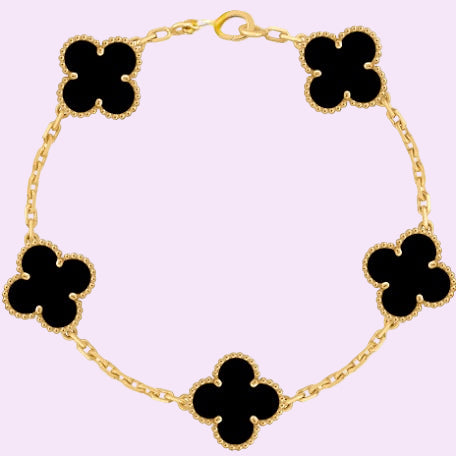 Camille – Bracelet 5 Motifs Trèfles Noirs