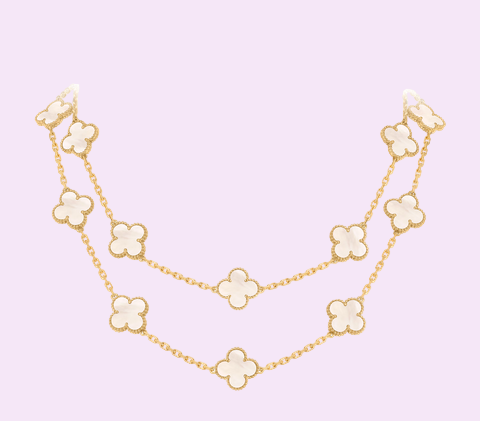 Collier Trèfles Éternels – 20 Motifs Blancs